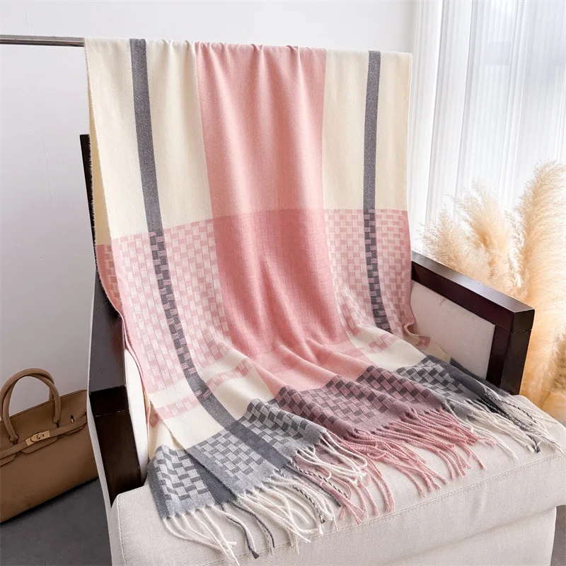 

Luxury Winter Plaid Scarf for Women Men British Style Cashmere Scarves With Tassel Female Winter Warm Neck Scarf Shawl Christmas