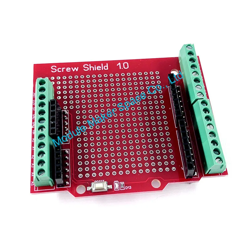 Прото-винтовой щиток для Arduino, кнопка сброса с открытым исходным кодом, D13, светодиод, новинка для макетной платы, терминал 3,81, двусторонняя печатная плата, SMT, припой, сделай сам