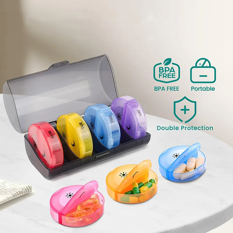 Weekly Pill Organizer 2 Times a Day Detachable Compartments AM PM Pill Box for Medicine Vitamin Fish Oils Travel Pill Case