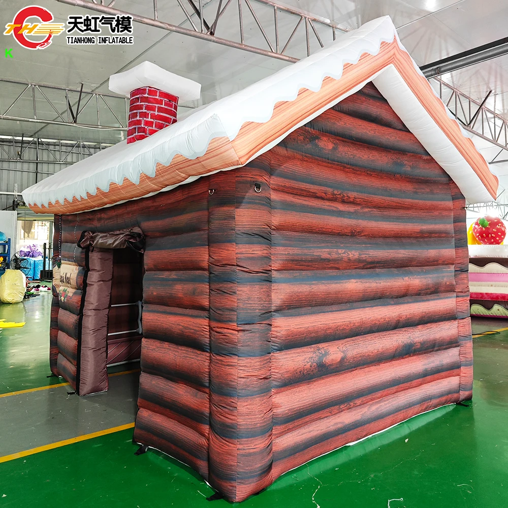 Tenda gonfiabile della grotto di Babbo Natale della casa di Natale gonfiabile del modello della casa di neve di colore di legno di trasporto veloce 4x3m con il ventilatore gratuito