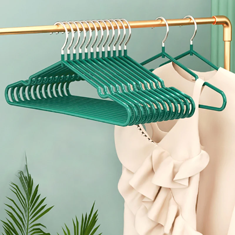 1PC Clothes Hanger Hanger With Grooves For Airing Children Adult Metal Simple Thick Non-slip Dip Plastic Coat Hanger Blue Green