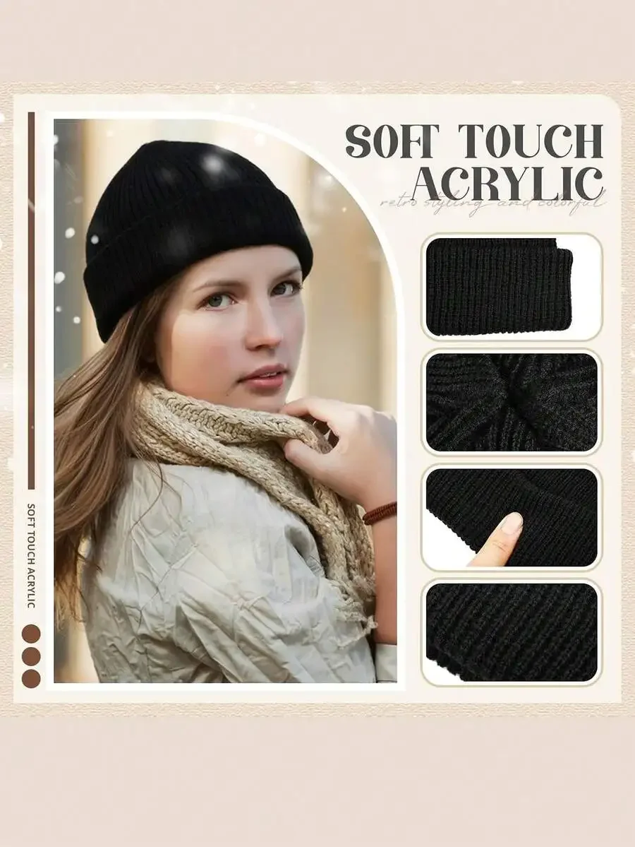 2026 Soft Touch Acrylic Knit Beanie Hat Roll Up Edge Unisex Warm Winter Skull Cap For Men Women Casual Daily Outdoor Headwear