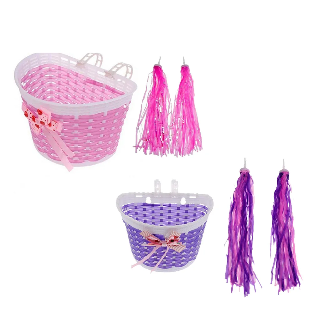 

High Quality Children Bicycle Streamers Scooter Plastic Handlebar Streamer Tassel Braided Baby Stroller Woven Basket