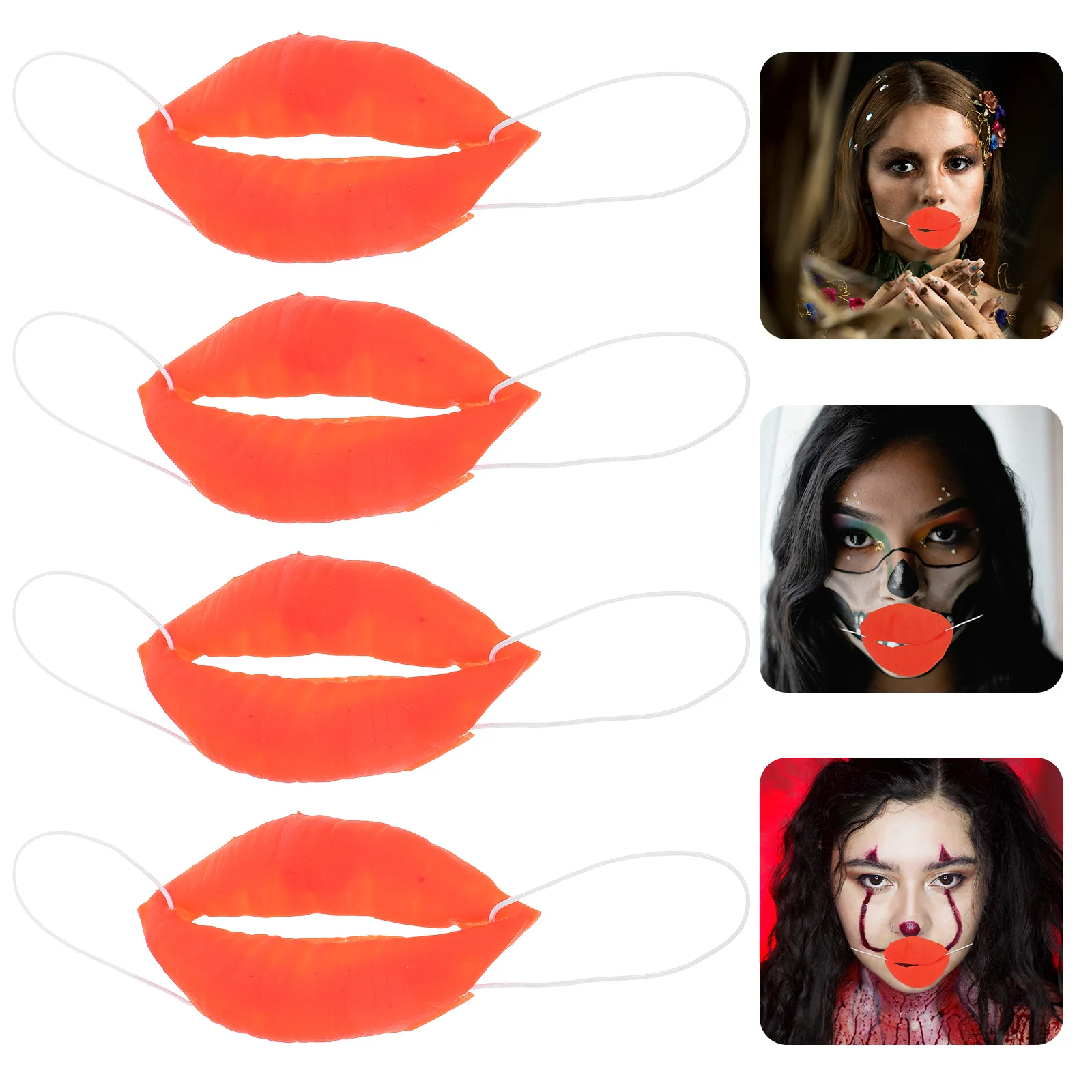 4 Pcs Lips Fake Nose Halloween LED Mask Costumes for Adults Facial Cosplay Props Red Mouth Performance Sausage Funny