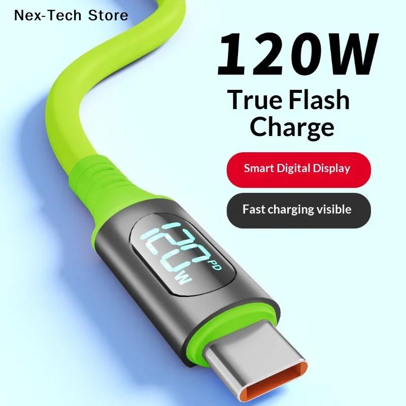 [NT]1/3Pcs 120W Fast Charging Power Display Cable Cord Type-C Digital Display Charger Cable USB C To C 1.5 Meters Wire[NT]
