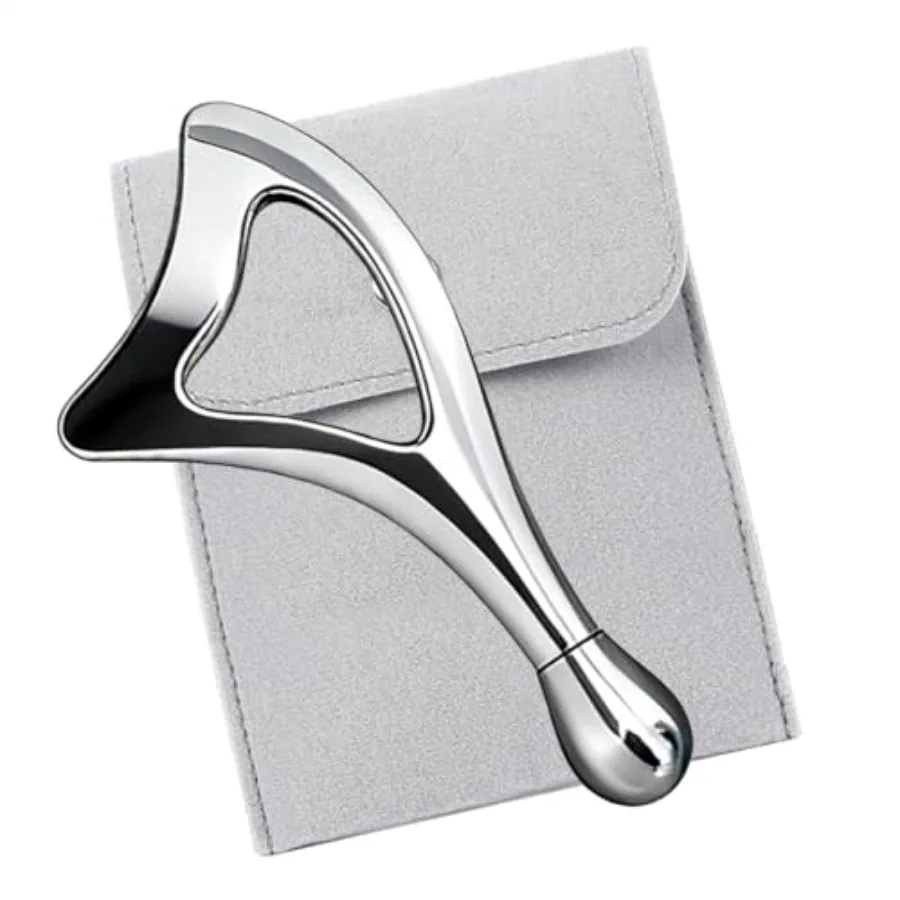 Gua Sha Facial Tools with Eye Roller, Facial Massage Tool for Face Sculpting Daily Beauty Routine Edema, Gift for Women Silver