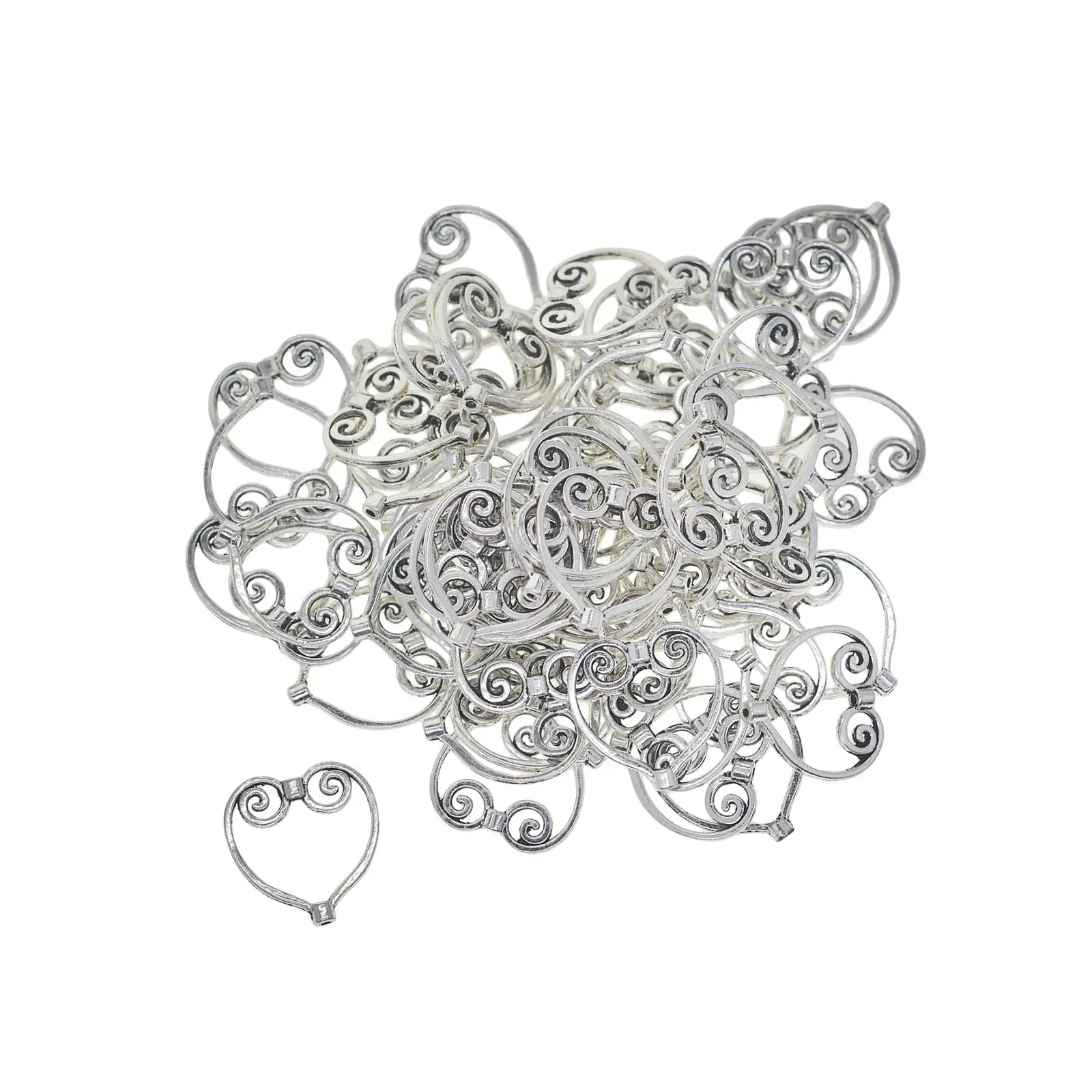 Retro Coração Beads Encantos, Moda Metal Descobertas, Fit para Brincos, Artesanato DIY Pulseira, Brinco Pingente para Seu Aniversário, Hairpin, 50 Pcs