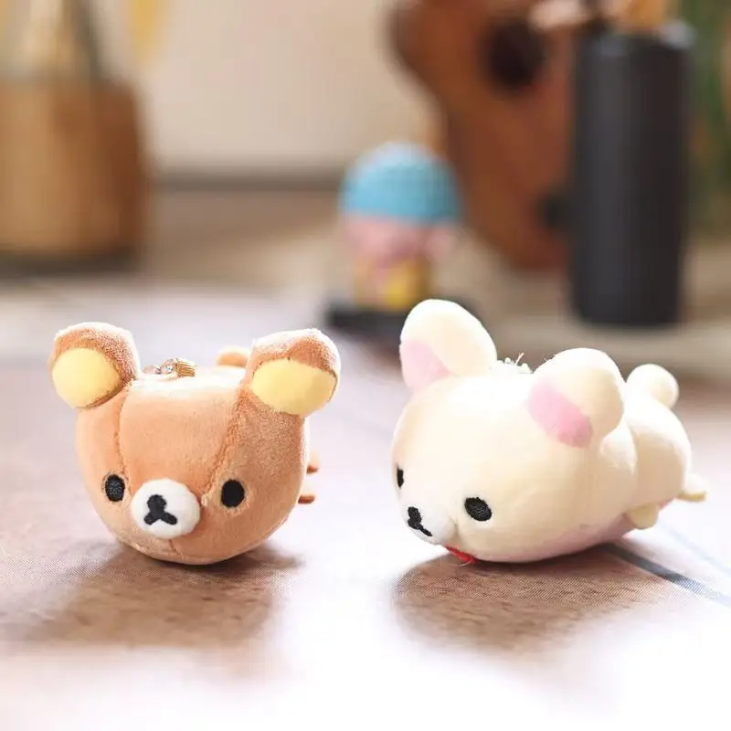Rilakkuma Korilakkuma kawaii Mini Lying Plush Keychain Cute Bear Fluffy Stuffed Doll Bag Charm Pendant Cartoon Anime Fans Gift