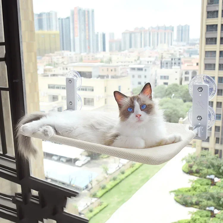 Hängende Katzenhängematte, Katzenbett mit Saugnapf für Fenster, Sonnenhängematte für Katzen, wandmontiertes Klettergerüst, Katze benutzt Hängematte – Detail 3