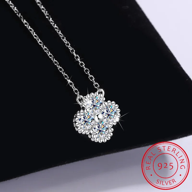 

3mm 0.1ct Moissanite Necklace 925 Sterling Silver Lucky Clover Flower Pendant Necklace For Women 2026 Jewely Choker