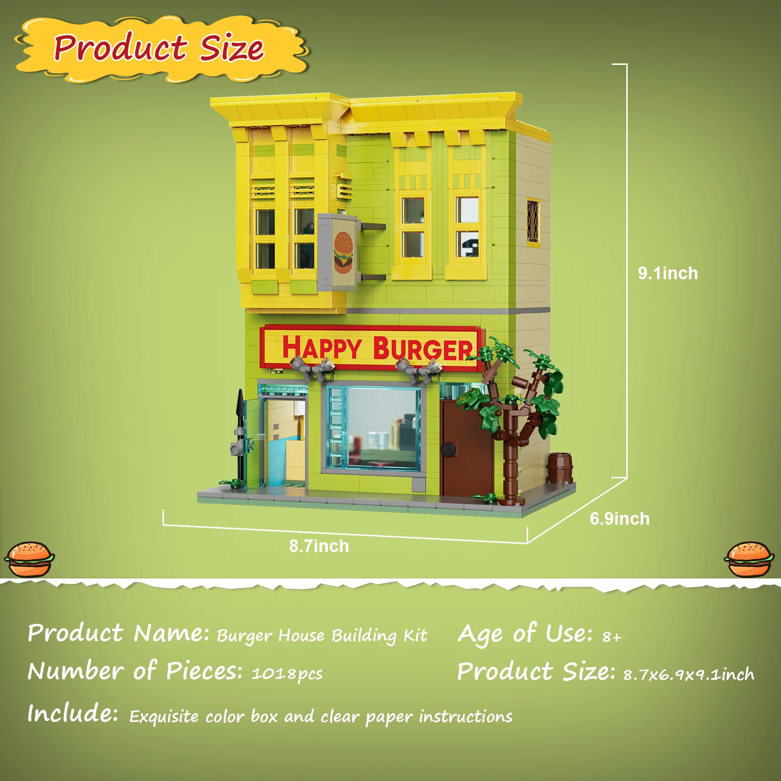 Burgers Store Building Block Set Ideas Bob Movie Street View Model House Decor Desktop Ornament Halloween Christmas Gifts for Adult