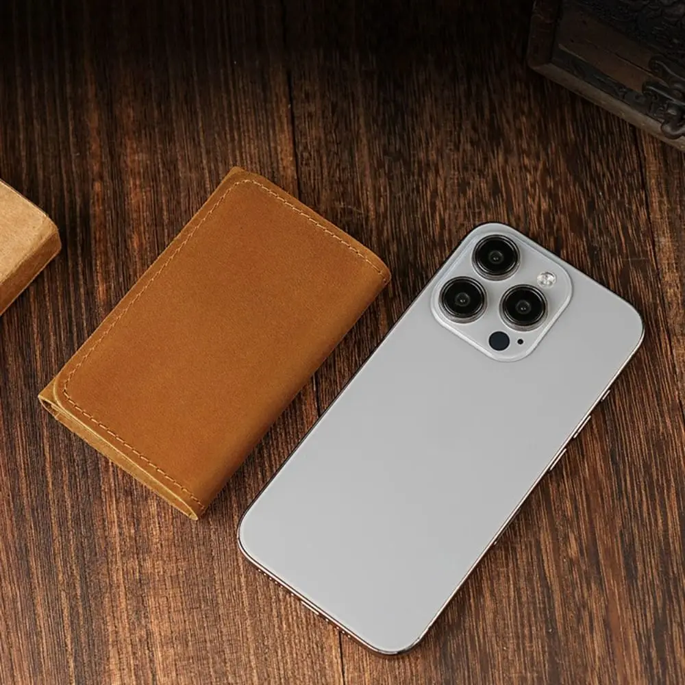 

Retro Leather PU Cowhide Short Wallet Solid Color Small Card Holders Clutch Business Coin Purse Card Holder Boys