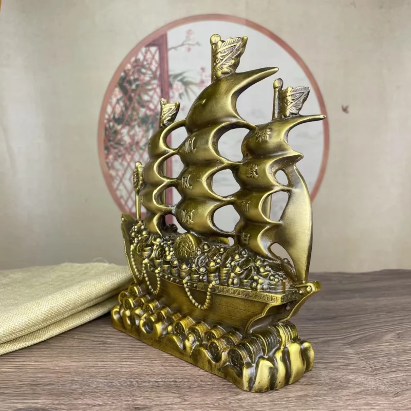 Brass smooth boat ornament, a loaded cargo returning home, sailing ship with a dragon head, housewarmin