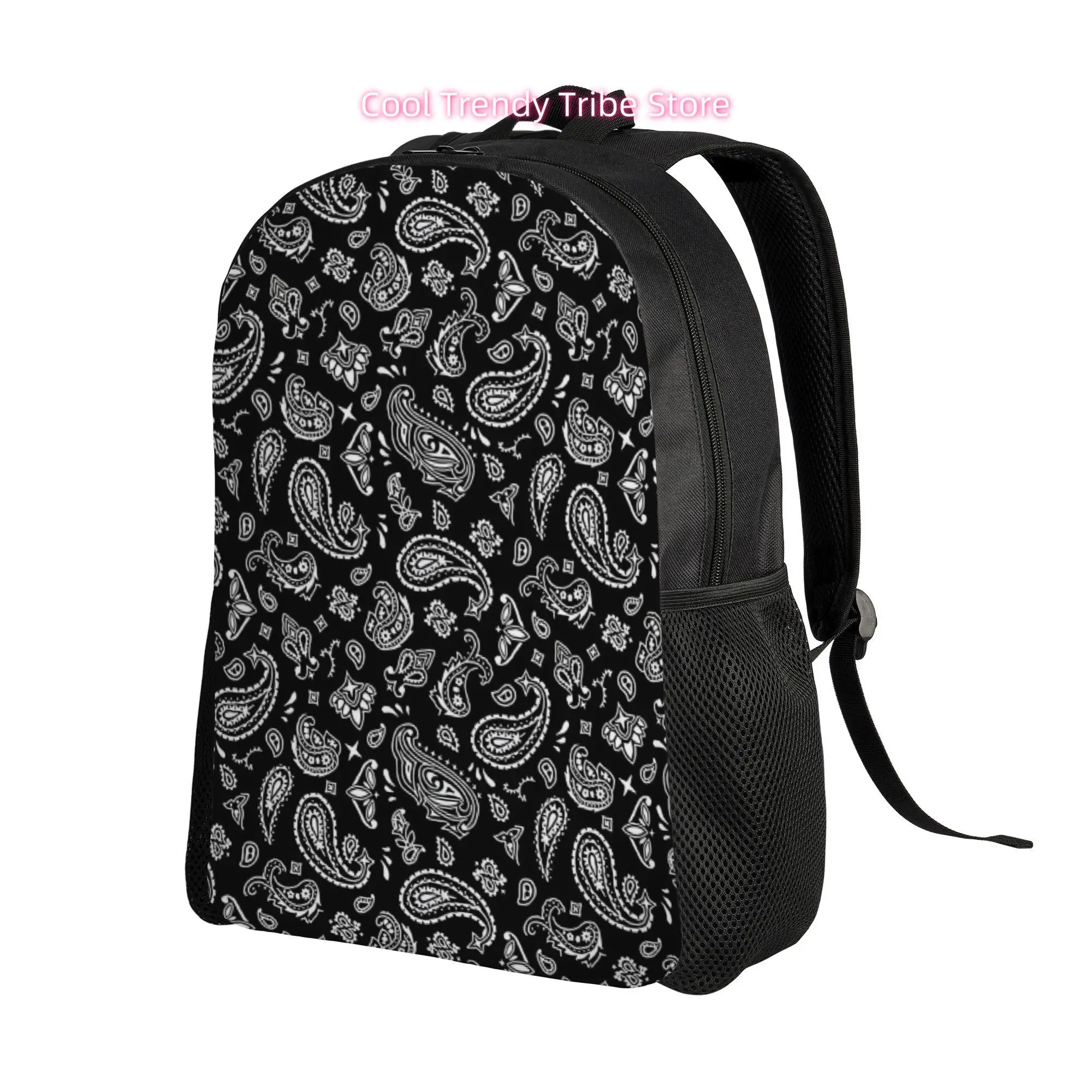 Black OG Handkerchief Paisley Bandana Pattern Backpack with Straightforward Style, Perfect for Young Adults Or Students Who Pref