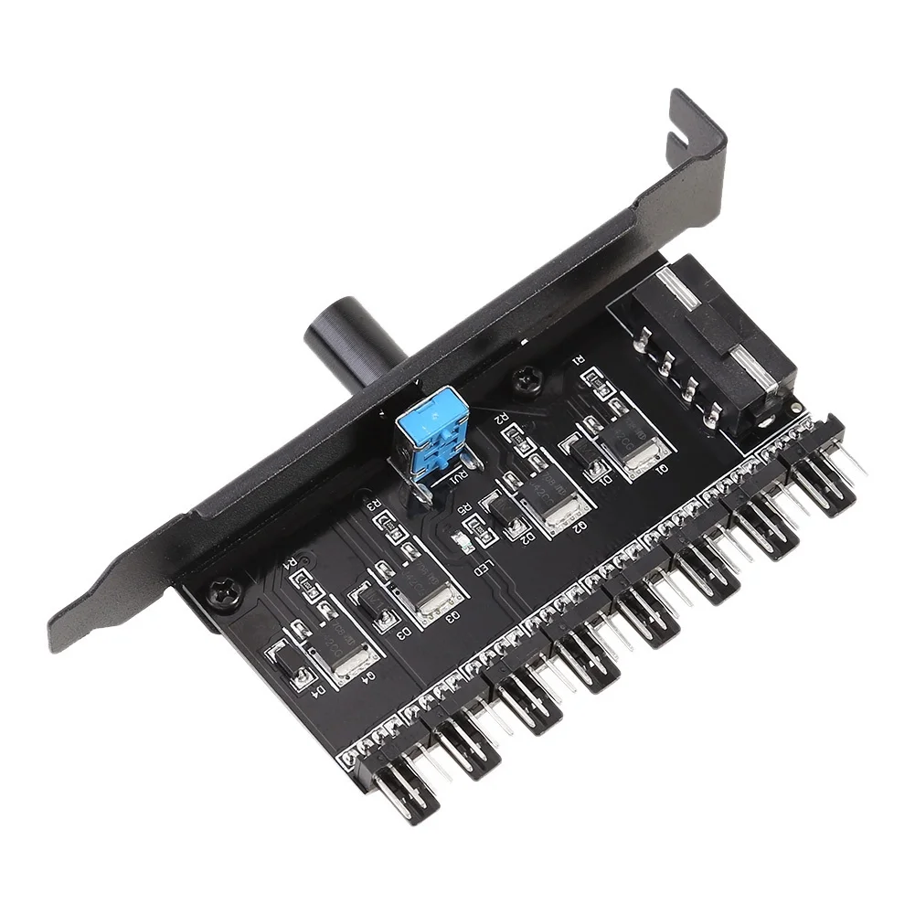 4-Pin Power 8-way Cooling Fan Temperature Controller Speed PC Case CPU HUB Splitter