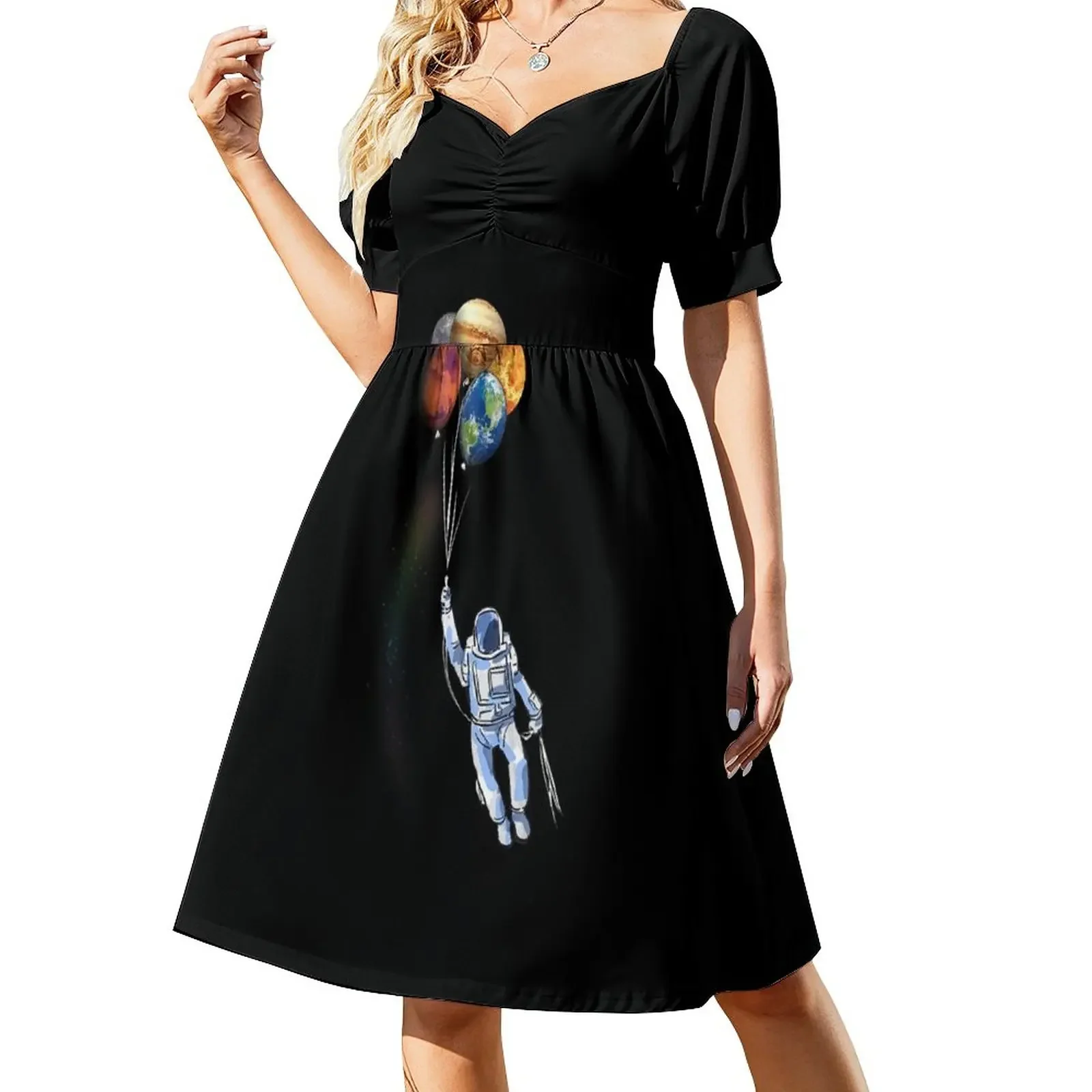 

Astronaut Funny Space Spaceman Holding Planet Balloon Short-Sleeved Dress luxury evening dresses 2025 dress summer