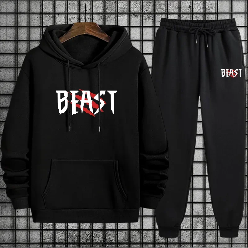 2026 New Fashion Men Hoodie and Sweatpants 2piece Set Hooded Long Sleeve Sweatshirt Jogger Pants Men's Tracksuit Casual Outfits