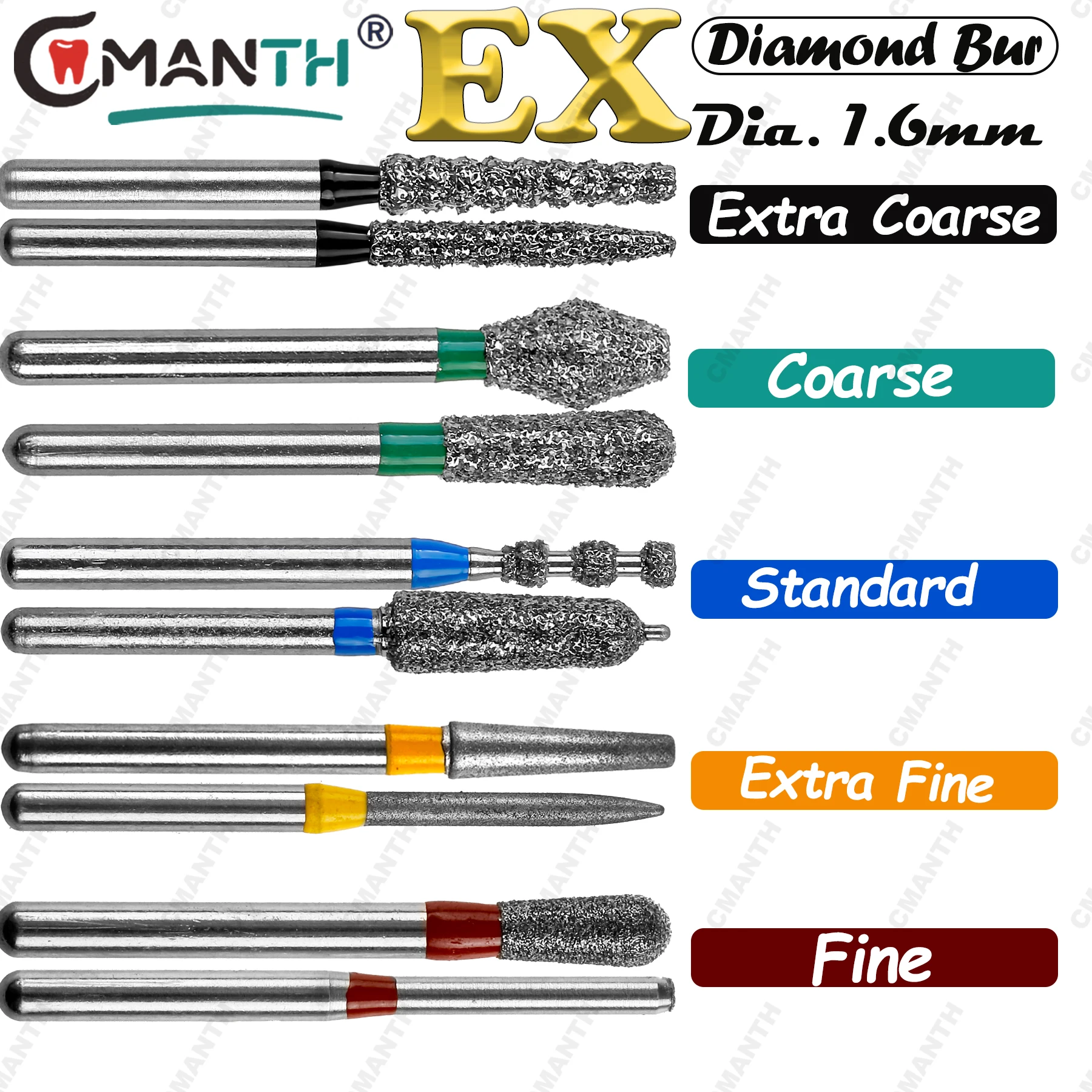 

Стоматологические алмазные боры EX типа FG, очень тонкие/тонкие/стандартные/грубые/экстра грубые для высокоскоростной полировки наконечников, отбеливание