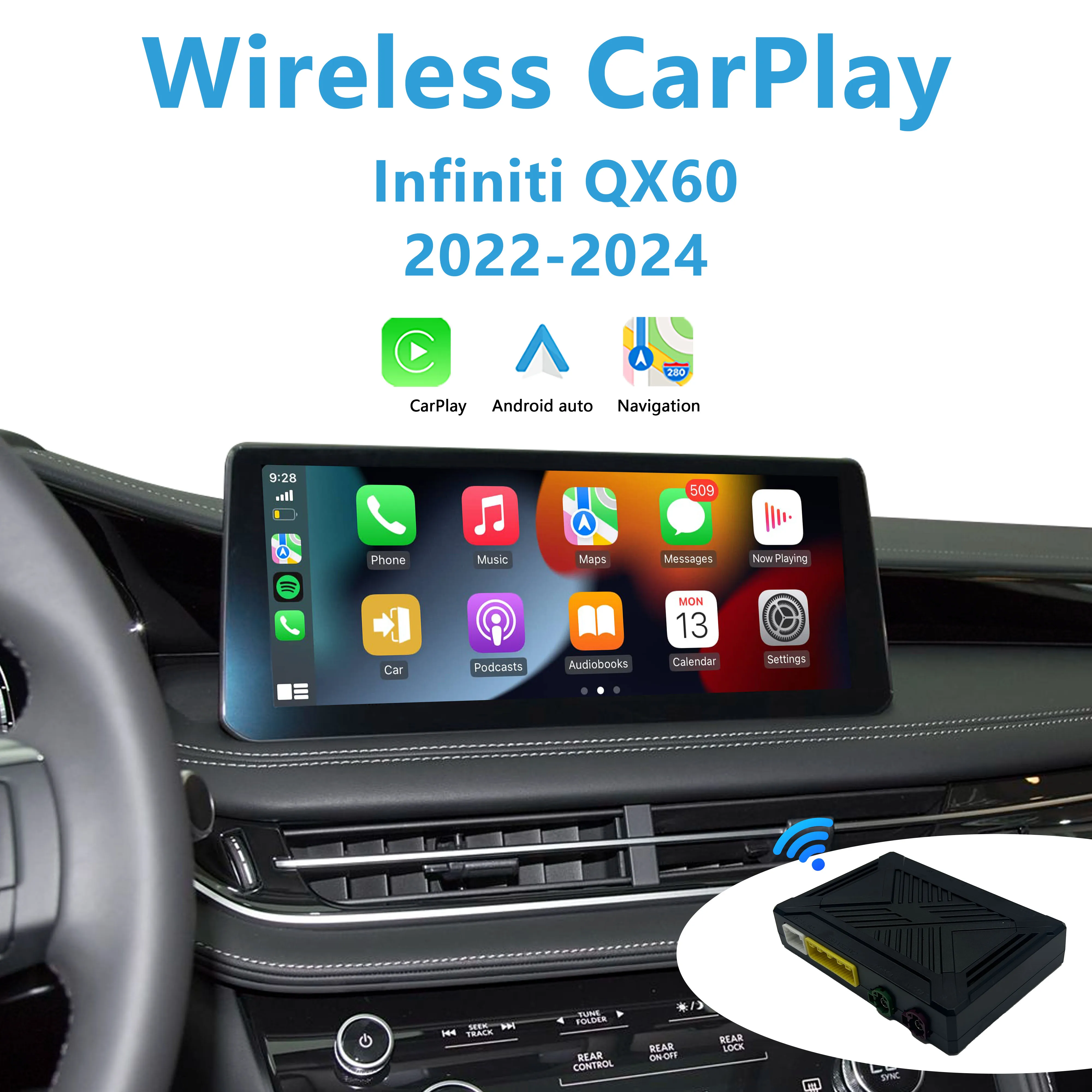 

Apple CarPlay for Infiniti QX60 2022-2024 Retrofit Wireless Android Auto Plug&Play Upgrade Factory Screen