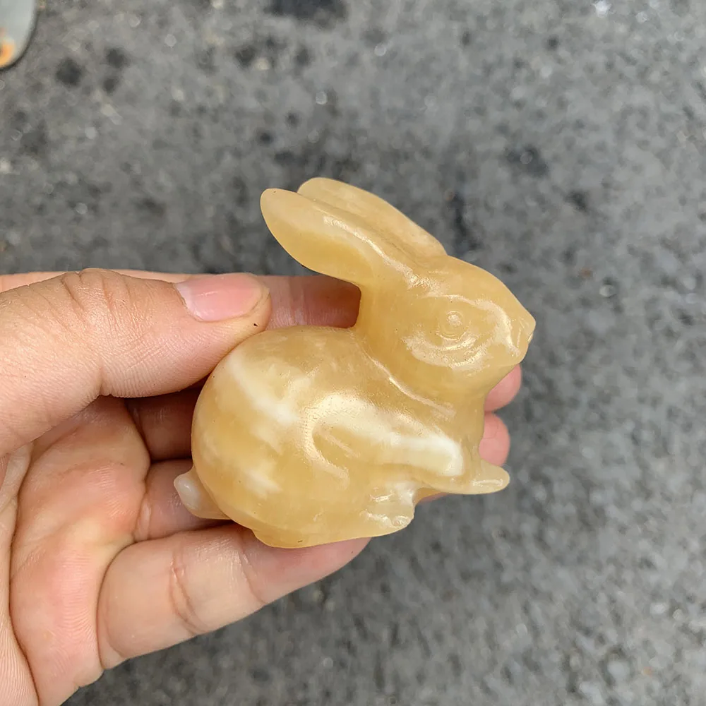 Custom Natural Yellow Calcite Rabbit Figurine - 6cm Hand-Carved Gemstone Bunny Statue Healing Crystal Decor