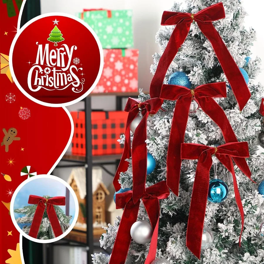 Riceshoot 30 قطعة قوس عيد الميلاد المخملي لشجرة عيد الميلاد الحرف الريفية هدية الانحناء عيد الميلاد جارلاند هدايا كبيرة الحفلات داخلي o #4