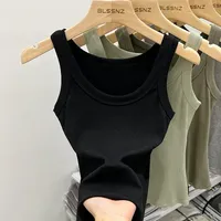 Solid Color Basic Ribbed Knited Tank Top Women Summer Vintage Sleeveless Camis Girls Streetwear Soft Tees 2025