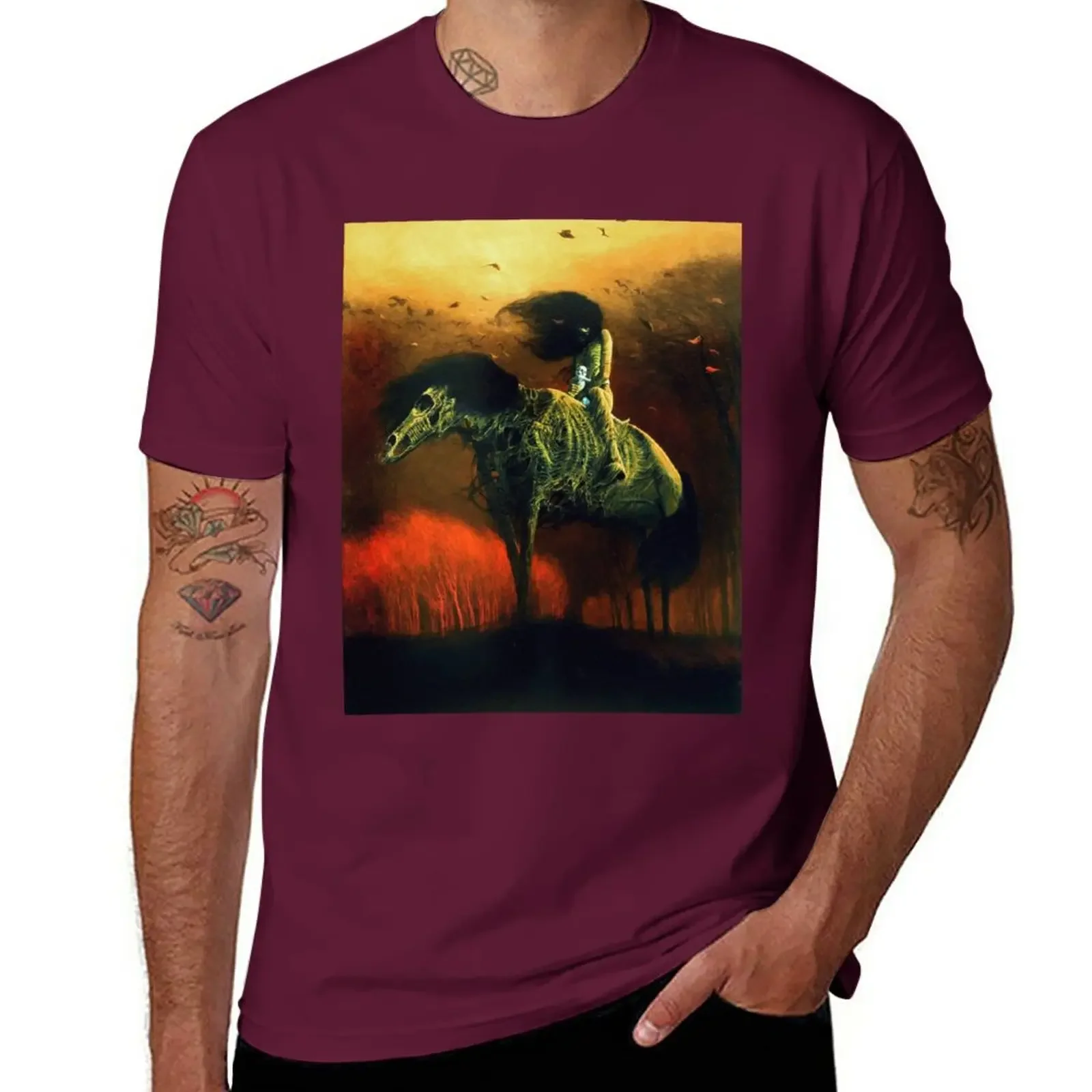 harajuku  men clothing New Dzislaw Beksinski art T-Shirt Oversized t-shirt plus size tops summer clothes Men's long sleeve