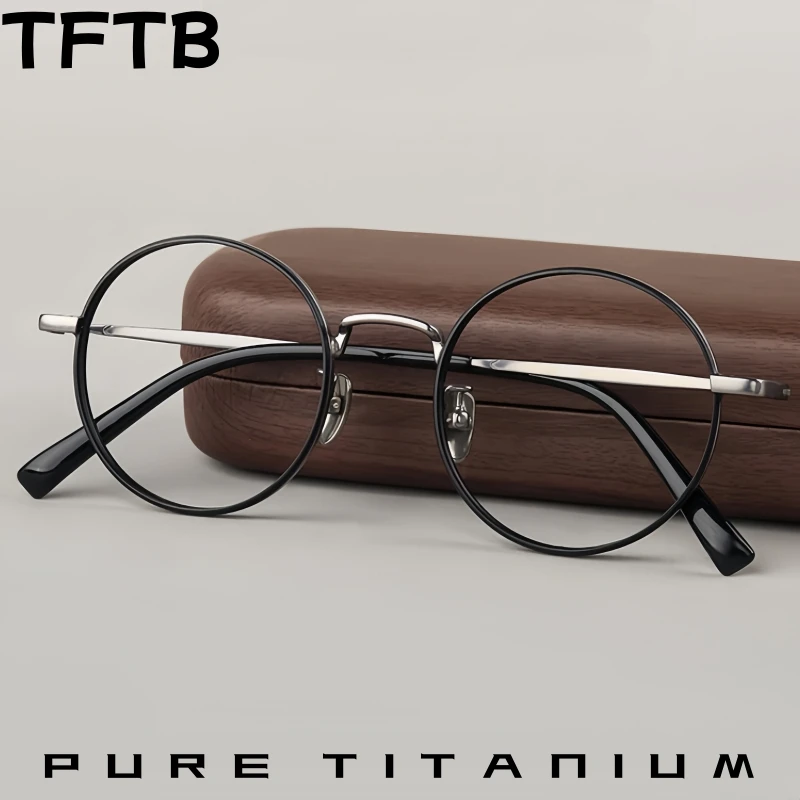 

TFTB Retro Round Luxury Pure Titanium Men and Women Glasses Ultra-light Fashion Flexible Optical Prescription Eyeglasses Frame