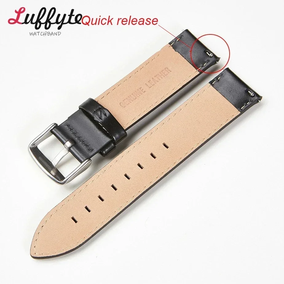 Quick Release Genuine Leather Watchband Strap Rose Gold Buckle 18mm 20mm 22mm Leather Watchband Black Brown Wristband Bracelets