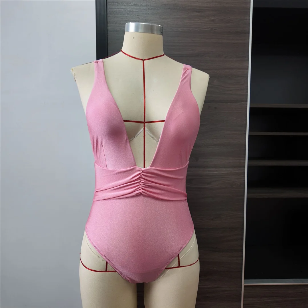 Badeanzug mit Wellenmuster, tiefem V-Ausschnitt und offenem Rücken für Damen, einteiliger Badeanzug, Monokini, Scrunch-Butt-Badeanzug, Badebekleidung, Badeanzug V8530 – Detail 8