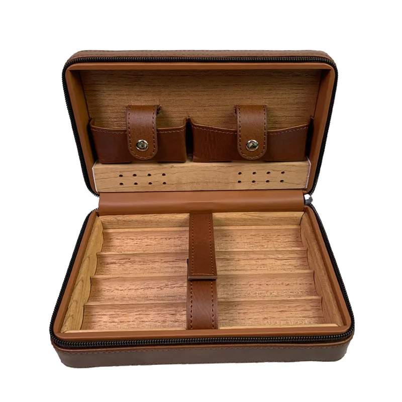 Luxury pu leather cigar box portable travel cigar box cigar gift box with wooden insert wholesale