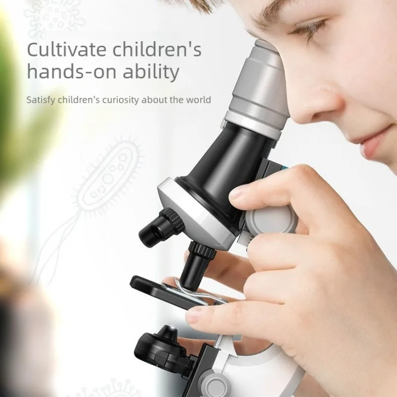 1200X Kids Optical Microscope Kit STEM Educational Science Toy with LED Light Complete Experiment Set for Children Students