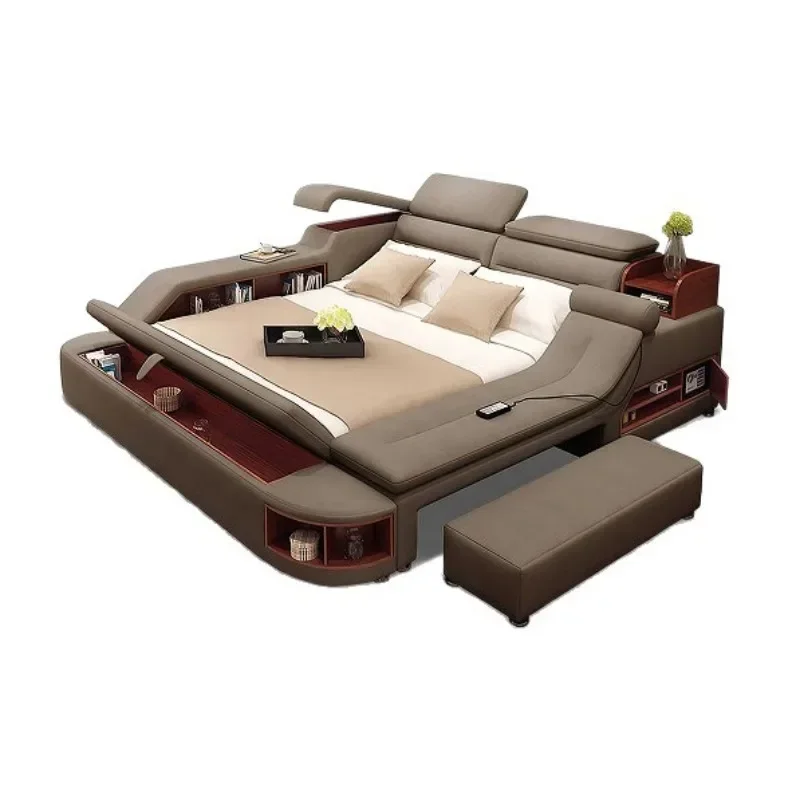 Massage tatami bed Multifunctional leather bed Double bed, simple storage