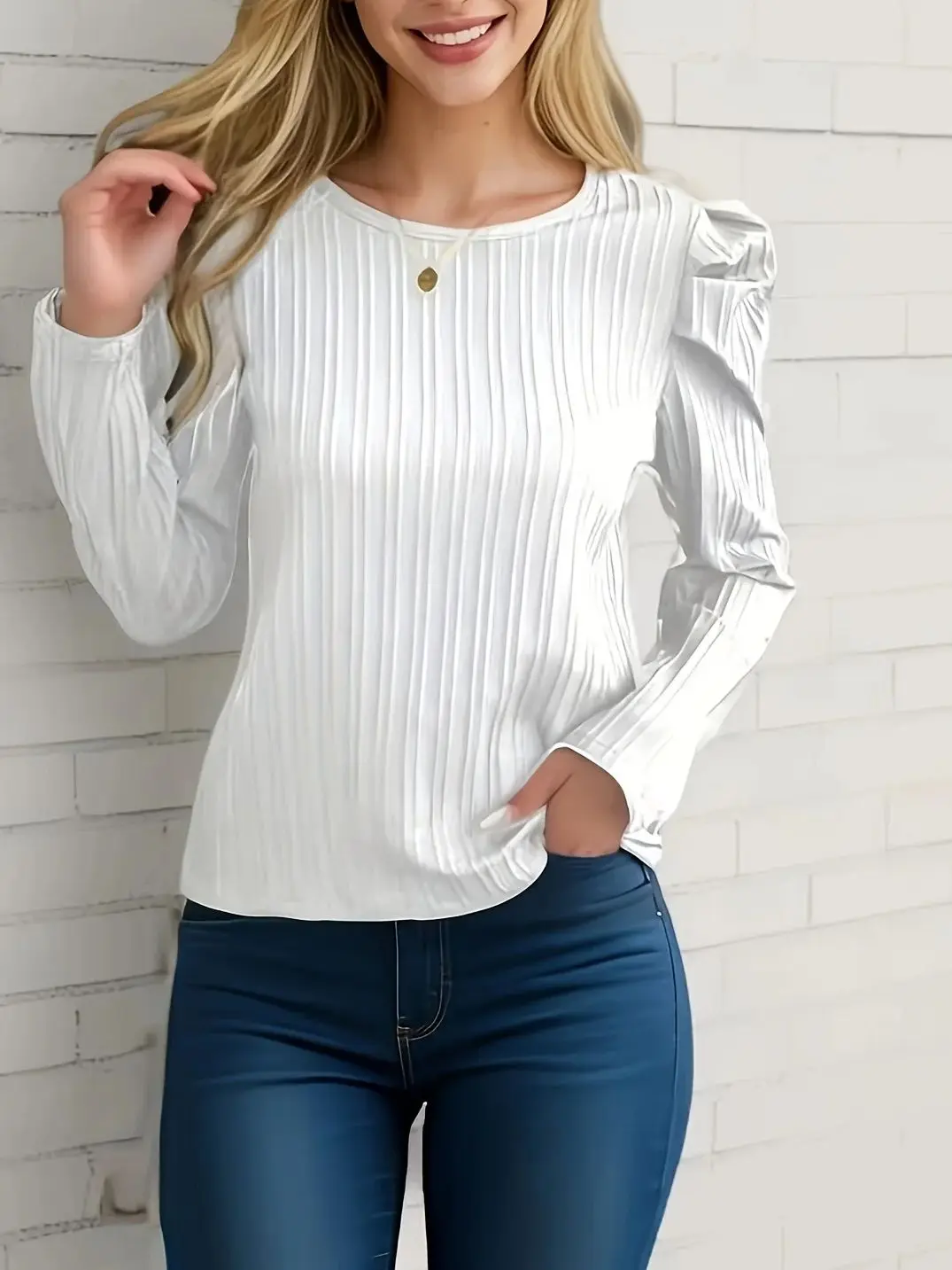 Europe And The United States Fashion Round Neck Shrugs After The Belt Hole White Simple Tie-In Long-Sleeved Blouse