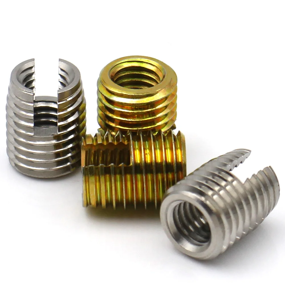 Slotted Threaded Insert Nut Self Tapping Internal External Thread Sleeve for Wood Metal Plastic