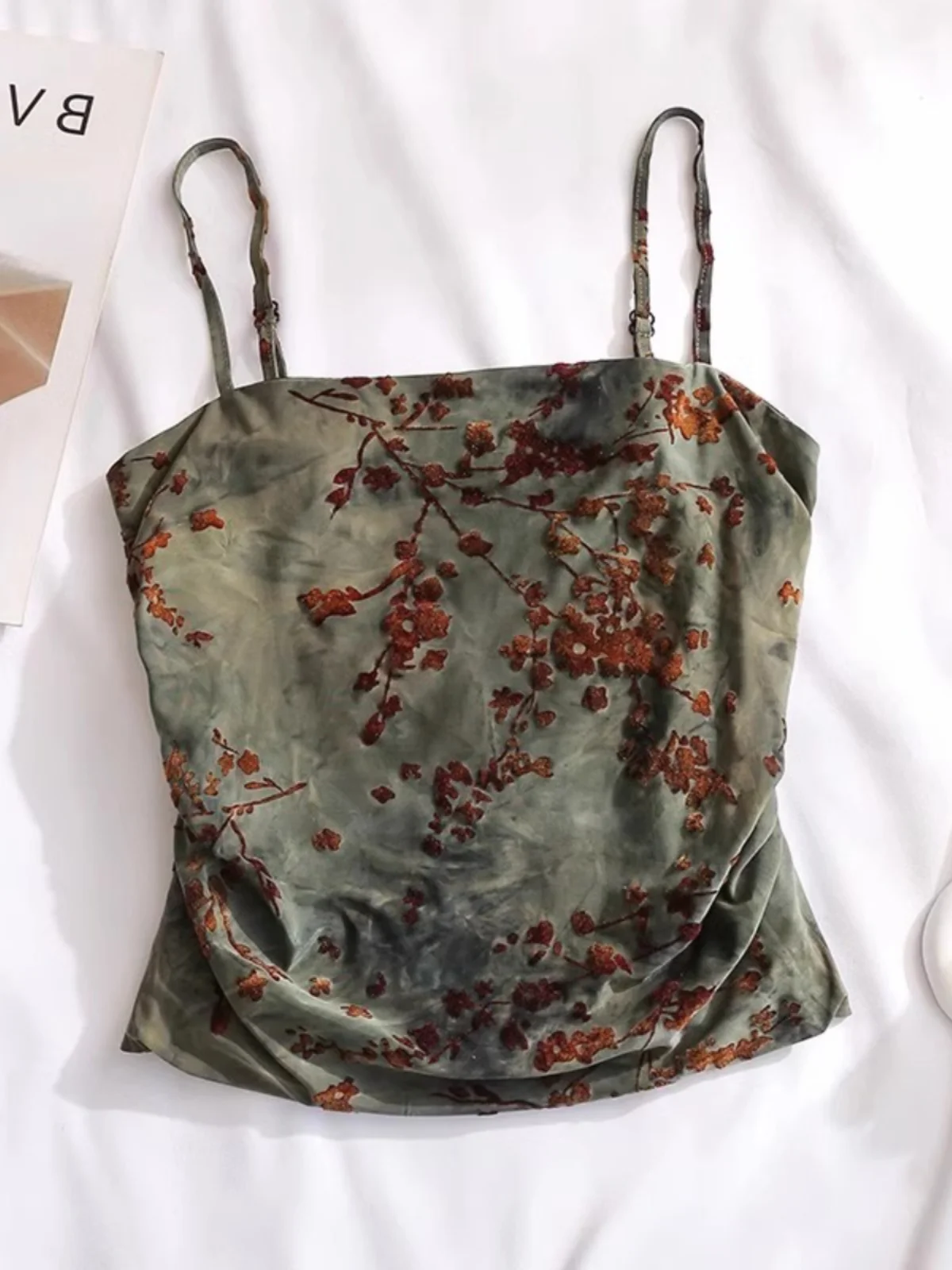 Débardeur à bretelles en velours imprimé pour femme, nouvelle collection automne 2024, sous-vêtement, couche de base, vêtement extérieur, top tube sexy