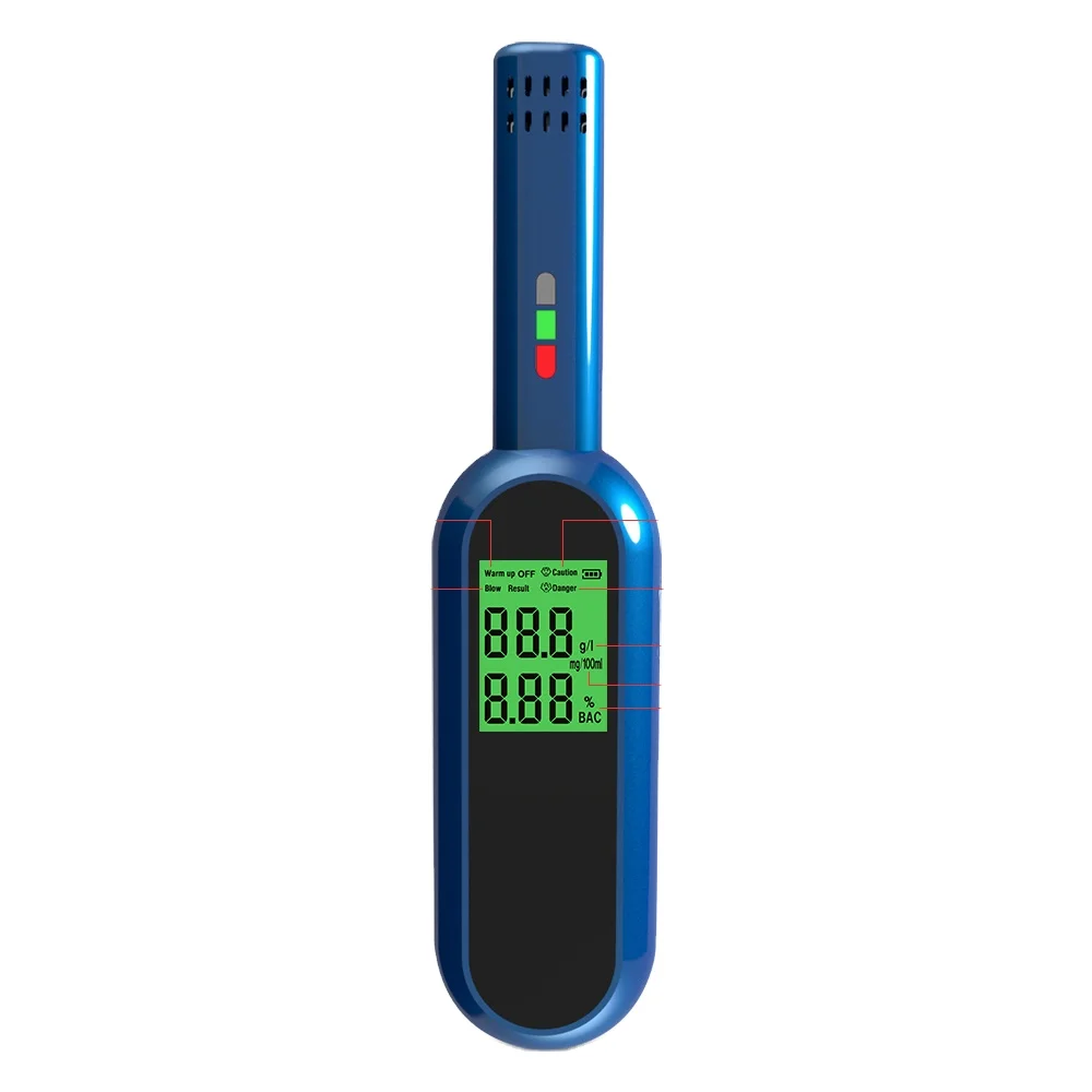 جهاز اختبار الكحوليات الأنيق لنفخ الهواء مع مستشعر أشباه الموصلات لكابل شحن USB
