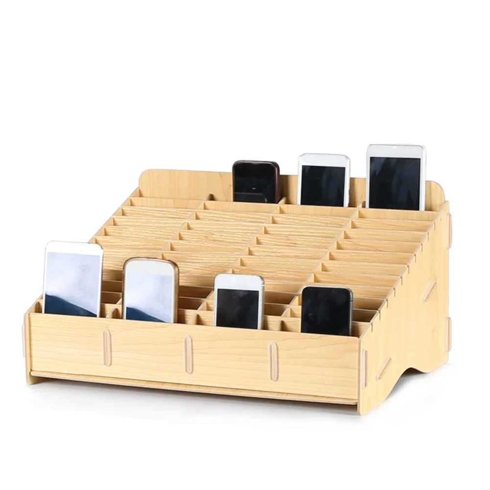 Wooden Mobile Phone Management Storage Box Creative Desktop Office Meeting Finishing Grid Multi Cell Phone Rack Shop Display