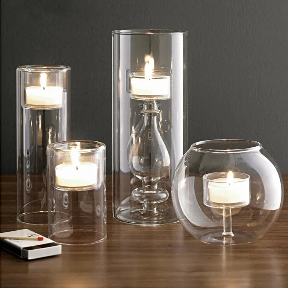 Creative Heat-resistant Countertop Glass Candle Holder Wedding Table Decoration Candle Cup Simple Dinner Decorationa Ccessories