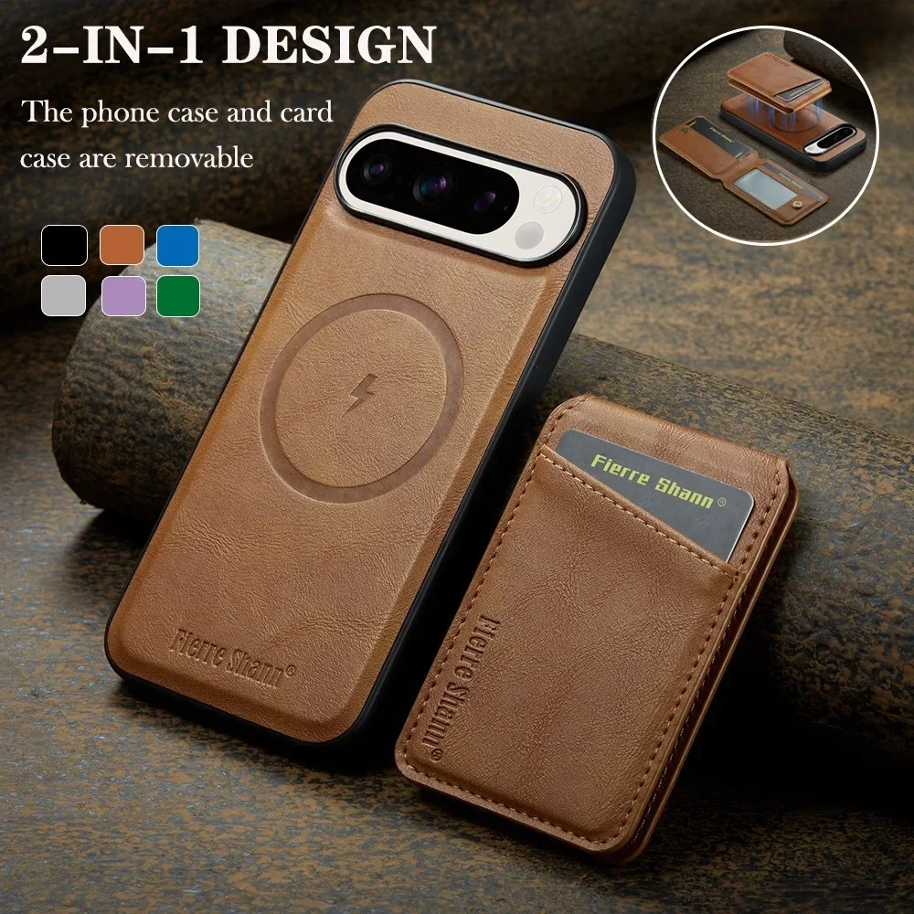Detachable 2 in 1 Leather Wallet For Google Pixel 9 8 7 9A 8A 7A XL Pro Phone Case Card Holder For Magsafe Magnetic Cover