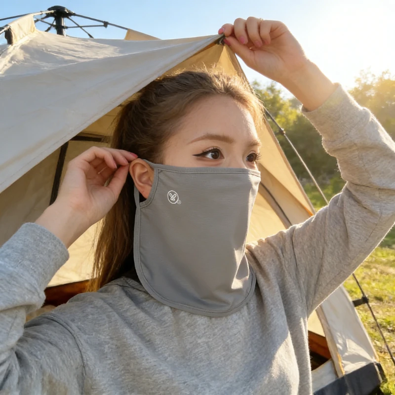 

Новая летняя маска из ледяного шелка 2026 года для женщин: тонкая, дышащая, УФ-защитная, для защиты шеи при езде на велосипеде, солнцезащитная вуаль