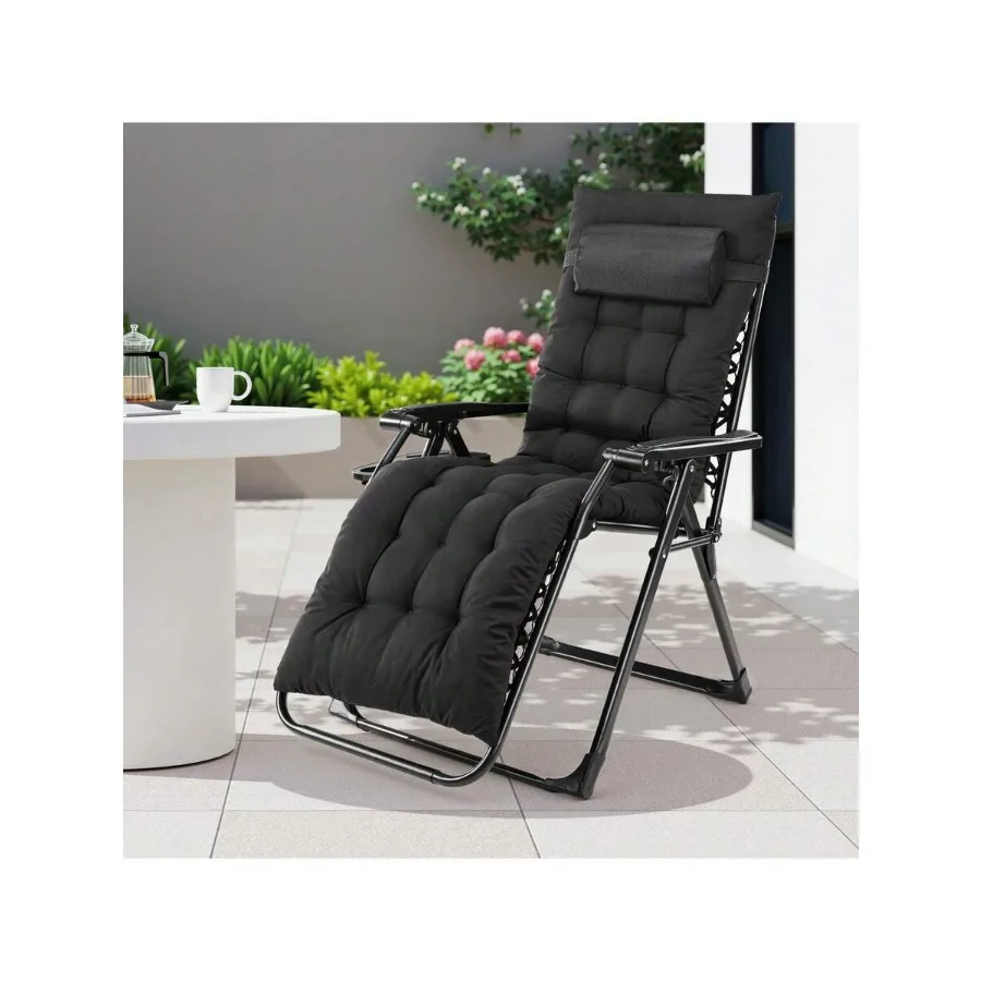 Sweetcrispy Zero Gravity Chair, Reclining Camping Lounge Chair, Reclining Patio Chairs With Cup Holder Trays And Removable Cush