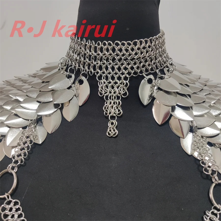 Neue Mode Metall Meerjungfrau Fischschuppen Hals Schulter Ketten Schichten Kettenhemd Drachen Skala Schulter Schmuck 3 Farben – Detail 6