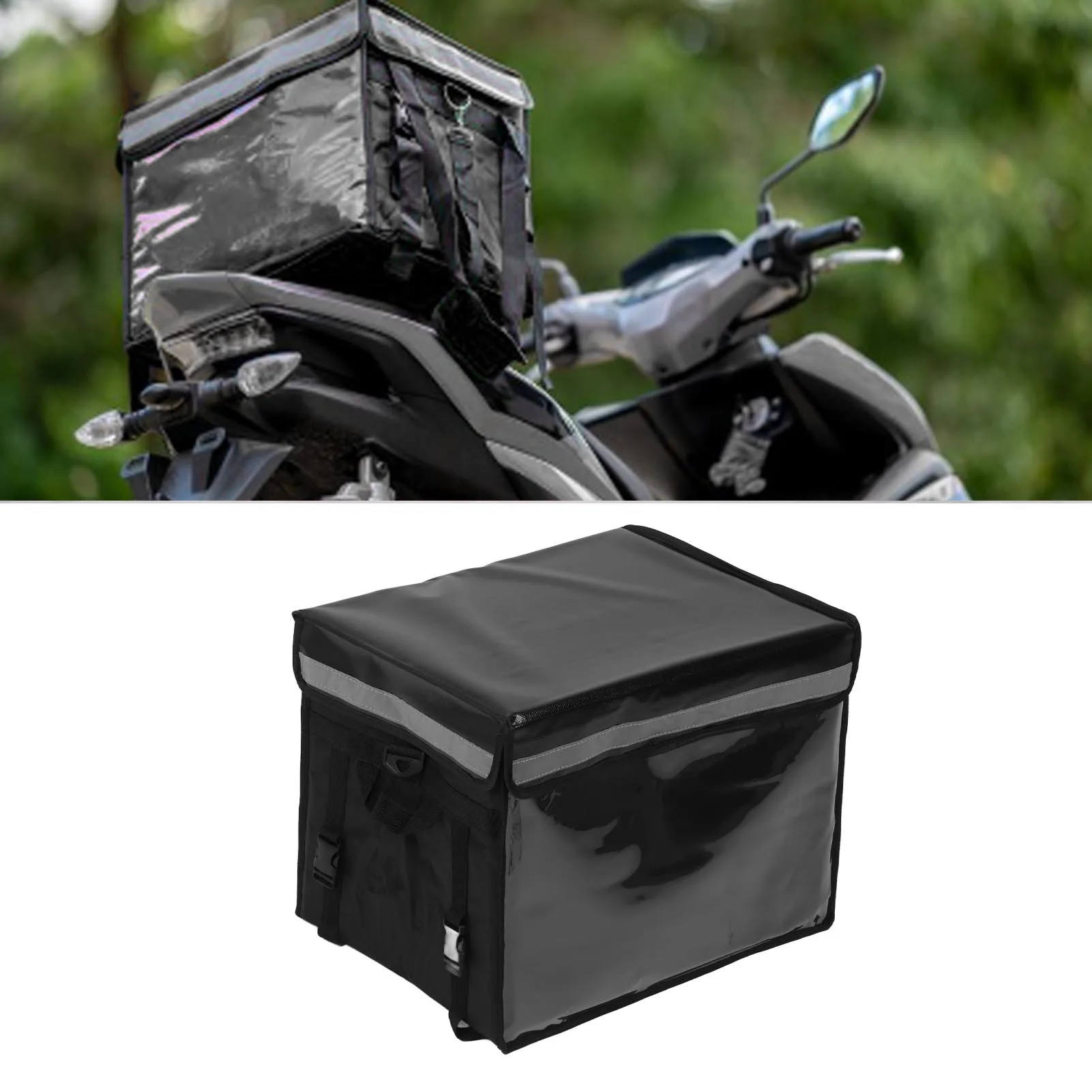 

Insulated Food Delivery Bag Zippered Top Waterproof Large Capacity Insulated Grocery Bag for Hot Cold Meal Bike Electric Bike