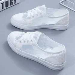 Mesh Flats Shoes White Women Sneakers Breathable Lady Lace Causal Shoes Fashion 2023 New Summer Female Black Canvas Footwear