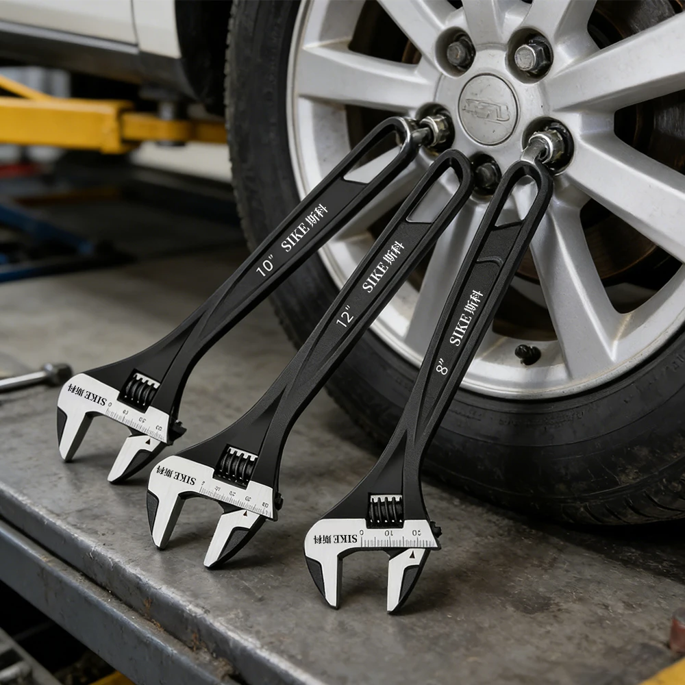 

Thickened adjustable wrench, wrench tools, adjustable wrench with large opening, automotive repair hand tools.