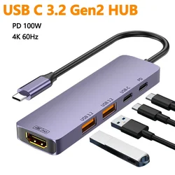 10Gbps USB C HUB 4K 60Hz Type C to HDMI-compatible PD 100W USB Splitter Adapter For iPhone 15 Macbook Air Pro Samsung S23 24 Dex