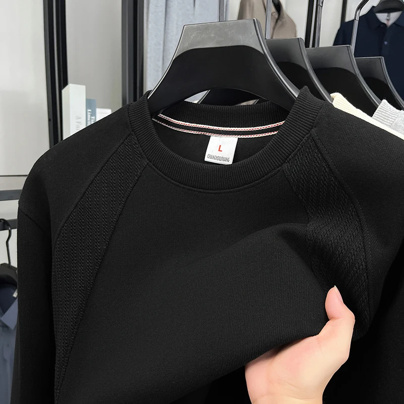 

Роскошный качественный мужской капюшон с круглым вырезом и длинным рукавом, осень-зима, новый однотонный утепленный мягкий модный мужской костюм для поездок на работу, топ