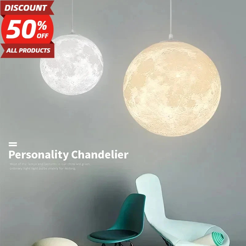 

Creative 3D-Print Moon Pendant Light Indoor Decor Restaurant Living Bedroom Hanging Lighting Chandeliers Night Lamp