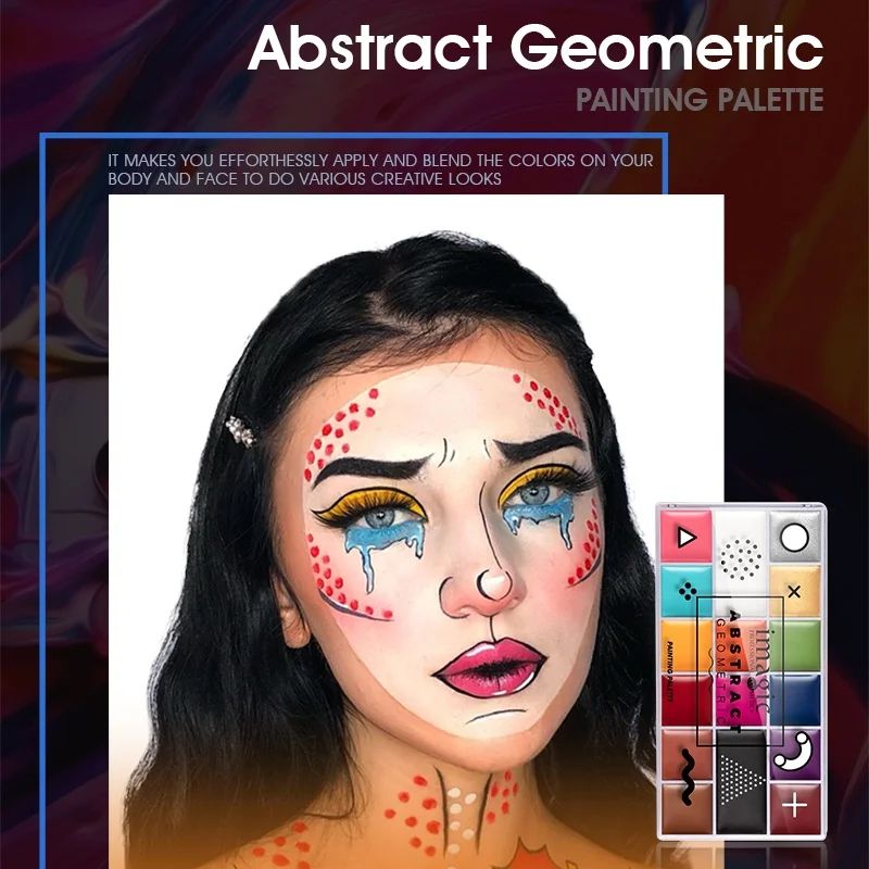 Imagi 16 Colors Face Paint Professional Abstract Palette For Kid Halloween/Art Party Fancy Makeup